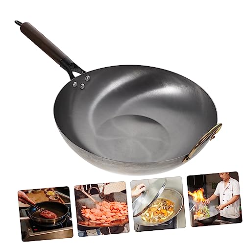 Wok de hierro tradicional sin recubrimiento para cocina a gas miniatura 3