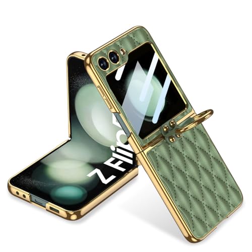 Coque rigide Galaxy Z Flip 5 antichoc verte avec anneau de support intégré