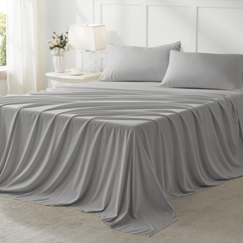 Anluoer King Comforter Set 7 Piece, Light Grey Bed in a Bag with Sheets, Comforters King Size Bedding Sets with 1 Comforter, 2 Pillow Shams, 2 Pillowcases, 1 Flat Sheet,1 Fitted Sheet