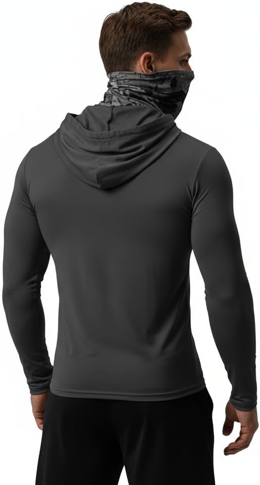 3 Pack Men's UPF 50+ Sun Protection Hoodies, Long Sleeve Moisture Wicking Shirts with Face Mask for Fishing