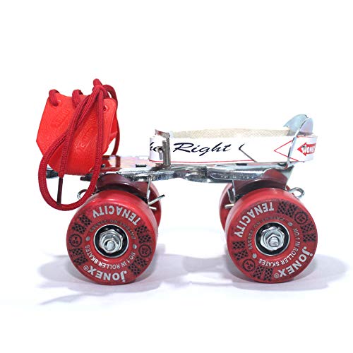 Image of Jonex Unisex Super Tenacity Adjustable Quad Roller Skates for Junior Kids (3-6 Years), Indoor Outdoor Wheels, Metal Body, 55 mm Wheels, Color - Red