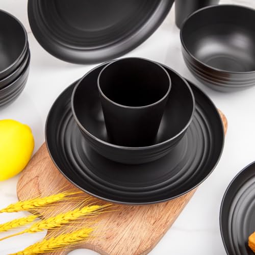 LIYH 36-Piece Black Wheat Straw Dinnerware Set for 12 - Image 7