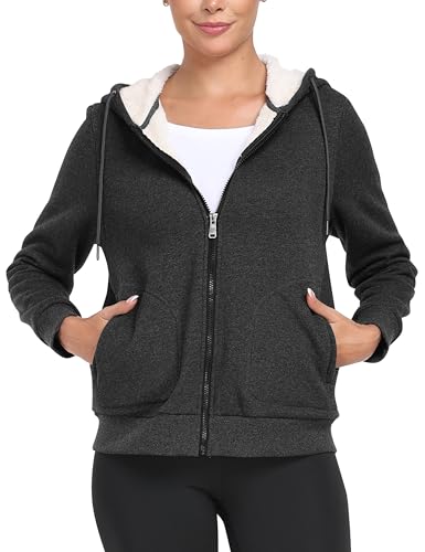 Image of MoFiz Zip Up Hoodie Women Fleece Lined Jackets Winter Coats With Pocket