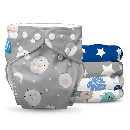 Charlie Banana Wiederverwendbare Stoffwindeln mit Einlagen, Waschbare Taschenwindeln mit Druckknöpfen, One-Size Verstellbar für Babys und Kleinkinder, Lullabies, 5 Stück