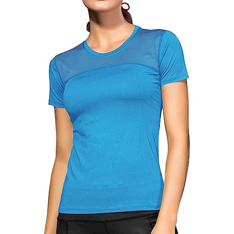 Women Short Sleeve Shirt Crew Neck Workout Tops Moisture Wicking Summer Mesh Tees Blue T-Shirts for Outdoor Cover