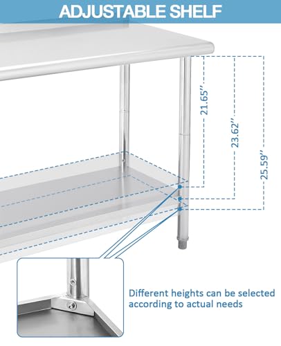 NSF Stainless Steel Table, 36" x 24" Work Table with Adjustable Undershelf, Detachable Trash Bag Holder, Metal Work Table Workbench for Home Kitchen Restaurant Outdoor
