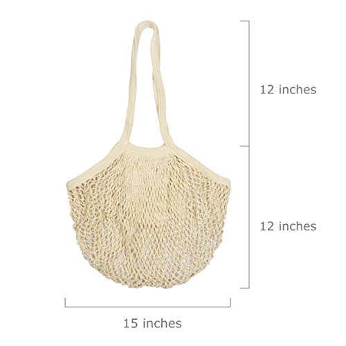 Cotton Mesh Grocery Bags - Reusable Grocery Net Bags - 100% Cotton Mesh Tote Shopping Bags - French Market Bags - Premium Cotton String Bags For Farmers Market, Produce, Grocery Or Beach Trip (3 Bags) #TOP1