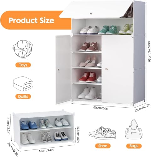Image of Premium Multipurpose Modular 𝟔 𝐒𝐇𝐄𝐋𝐅 Plastic Shoe Rack for Home with 3 Door | Stackable Organizer | Waterproof & Dustproof | Space Saving Storage for Home, Bedroom & Entryway - White