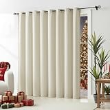 Picture of Treatmentex Pom Pom Sliding Door Blackout Curtains Ivory 100"x 84" Extra Wide Patio Door Curtain Panels with Pom Poms Room Darkening Curtains Thermal Insulated Curtains 1 Panel, Natural