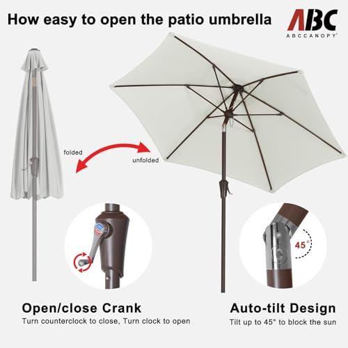 Image of ABCCANOPY 7.5FT Outdoor Patio Umbrella, UV Protection Table Umbrella w /Crank for Easy Set Up, Suitable for Garden, Lawn, Deck & Backyard (Light Beige) | Fade & UV Resistant Fabric,6 Fiberglass Ribs,Smooth Crank System,Wind Resistance,Great for Patio,Backyard,Garden,Deck