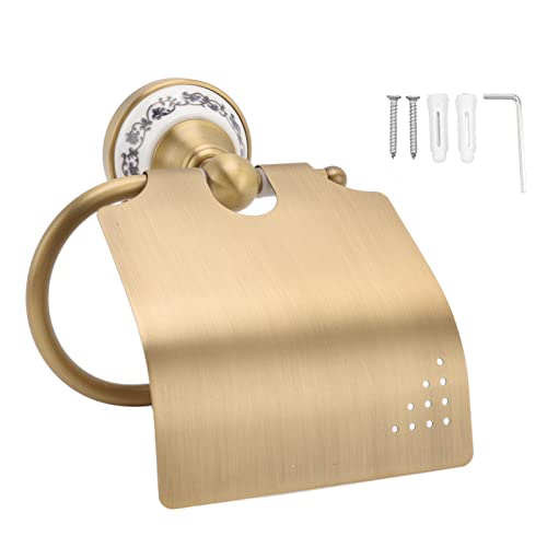 Paper Towel Holder, Toilet Paper Holder Wall Mount Toilet Paper Roll Holder with Cover Brass Bathroom Toilet Paper Holder for Home