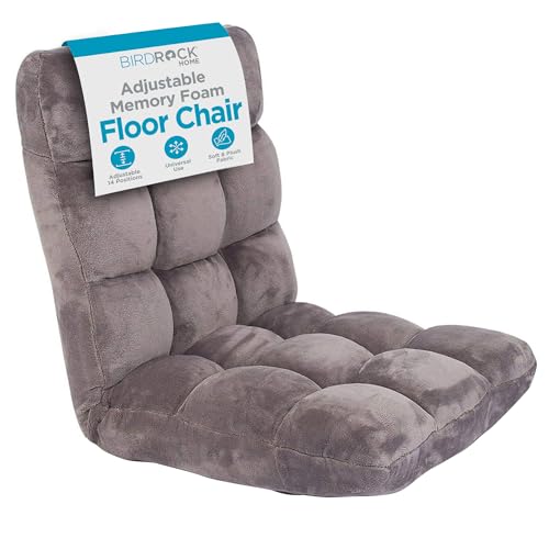 BIRDROCK HOME Adjustable Memory Foam Floor Chair - Ideal for Gaming, Reading, Meditation - Comfortable and Versatile - Suitable for Kids and Teenagers - Comfy Foldable Floor Seat - Grey