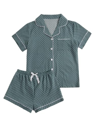 Image of Verdusa Pajamas For Women Set 2 Piece Cute Pjs Sleepwear Lounge Sets | Pj Sets For Woman, Button Down Shirts With Pajama Shorts, Cute Print, Comfy Sets