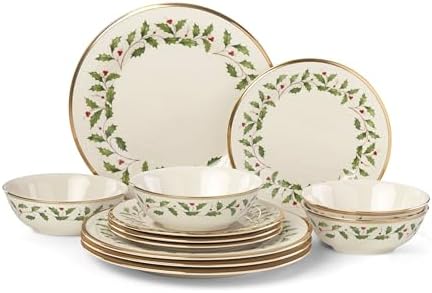 Lenox 893172 Holiday 12-Piece Plate and Bowl Set, Christmas Dinne...