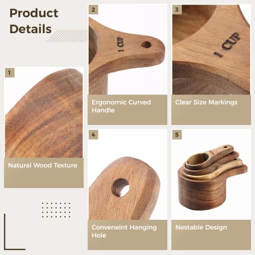 Wood Measuring Cup Set Of 4, Nestable Natural Wooden Measuring Cups, 1, 1/2, 1/3, 1/4 Cup Sizes, Kitchen Utensils For Measuring Flour, Sugar, Spices, Nuts, Baking Cooking Tools #TOP2