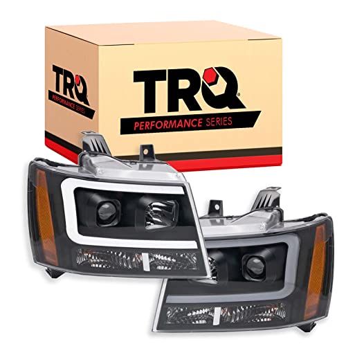 Image of TRQ Performance Driver and Passenger Side Headlight Assembly Set Black Housing Projector Clear Lens Compatible with 07-13 Chevrolet Avalanche 07-13 Chevrolet Suburban 2500 07-14 Chevrolet Tahoe