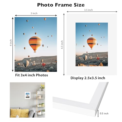 Image of JCJMY 3x4 Picture Frame Black for Tabletop or Wall, 3 x 4 Wall Gallery Poster Photo Frame with Shatter Resistant Plexiglass, White