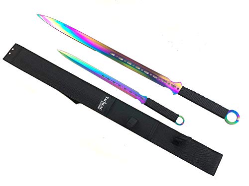 2 PCS Ninja Tactical Machetes, Swords Tactical Survival Katana Durable Knife Set. For Camping, Hunting, and Collection (Rainbow)