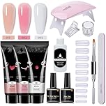 Poly Nail Gel Kit 3 Colors with 6 W Lamp Nail Extension Gel Kit Nude Clear Pink Natural Complete for Beginner Thickening Solutions DIY at Home for Women