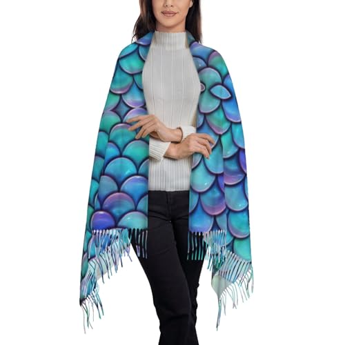 Mermaid Teal Fish Scale Print Scarfs For Women,Fall Winter Scarves, Shawls And Wraps For Evening Dresses,Super Soft Scarf3