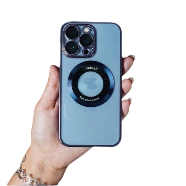 Image of Back Cover Case for iPhone 14 Shockproof Protective CD Pattern Magnetic Transparent Case(Blue)