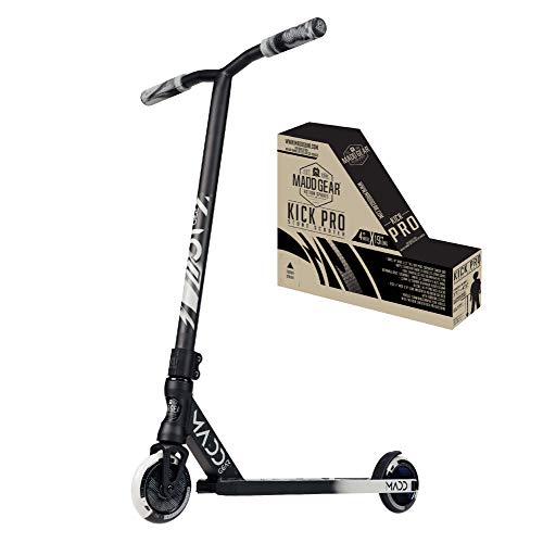 MADD GEAR MGP Kick PRO Scooter – Suits Boys & Girls Ages 6+ - Max Rider Weight 220lbs – 3 Year Manufacturer’s Warranty – World’s #1 Pro Scooter Brand (Kick PRO Black/Silver)