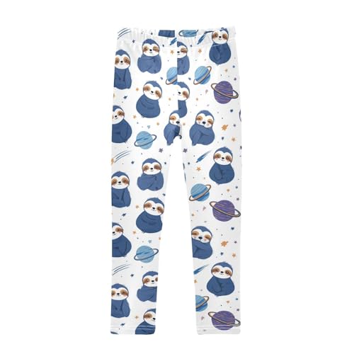Vdsrup Girls Leggings Sloth Planet Blue Kids Ankle Length Leggings Pants Athletic Yoga Pants Toddler Tights Trousers 4T