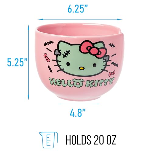 Image of Silver Buffalo Sanrio Hello Kitty Spooky, Ramen Bowl with Chopsticks, 20oz | Halloween, Frankenstein, Ceramic, Microwave Safe, Noodle Rice Bowl, 0.59 Liters