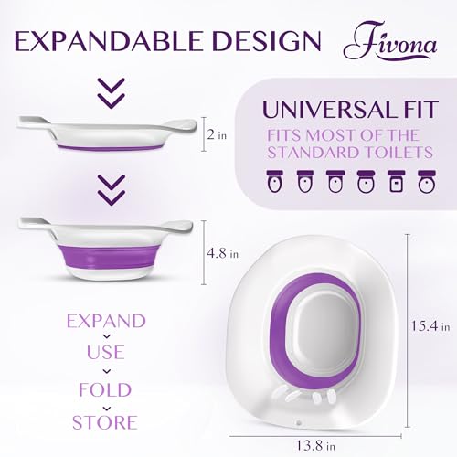 Fivona Sitz Bath for Toilet Seat Hemorrhoids and Postpartum Care - Yoni Steam Seat - Foldable Basin for Epsom Salt Soak - Portable Bidet BPA Free Temperature Resistant - Universal Fit