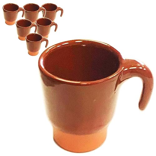 Acan Tradineur - Pack de 6 pocillos de barro para queimada, tazas para vino, licores, diseño tradicional, artesanal (Marrón - 100 ml - 6 x 6,3 x 8,5 cm)