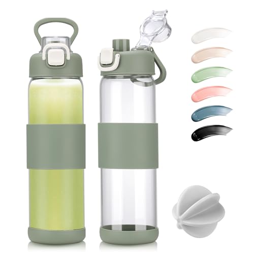 Glass Shaker Bottle for Protein Shakes: Ultimate Gym Companion for Smooth Mixes 8 Glass Water Bottle for Protein Mixes 24 oz Protein Shaker Bottles with Whisk Ball Portable Leak Proof Shaker Blender for Fitness BPA Free