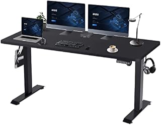 Devoko Electric Standing Desk Height Adjustable Standing Desk 160x80cm with Wood Desktop Thickness 2.5cm Sit Stand Desk Stand Up Desk Heavy Duty Steel 4-Memory Smart Pannel(Frame+Black Desktop)