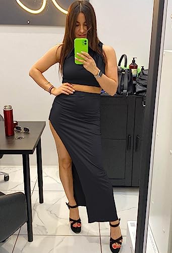 Image of FAIMILORY Women's Summer Two Piece Dress Set, Long Skirt with Crop Tank Top