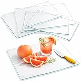 Hacaroa 4 Stück Gehärtetes Glas Schneidebrett mit Gummifüßen, Rechteckiges Rutschfestes Schneidebrett, Langlebiges Klarglas Tablett für...