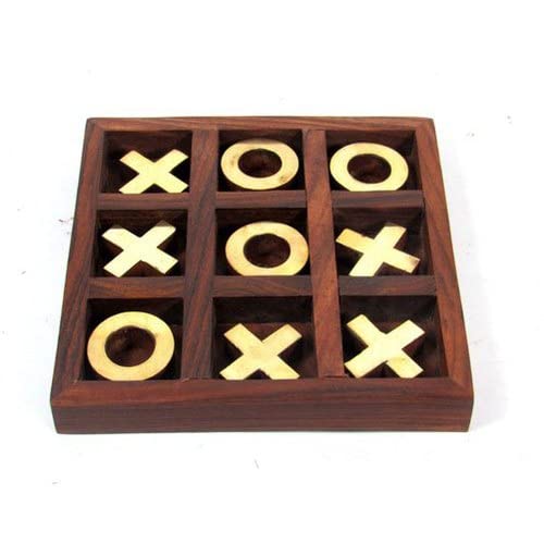 Blue Heron India Wooden Tic Tac Toe Tray with Brass Coating Coins for Children | Size - 5x5x1 inch (Without Glass lid) (B09VCNGVH7) Amazon Price History, Amazon Price Tracker