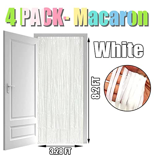 Image of 4 Pack Macaron White Foil Fringe Curtain Backdrop, 3.28Ft x 8.2Ft Foil Fringe Streamers Curtains for Party, Photo Booth Props, Birthday, 2022 Graduation Decor Supplies, One Size