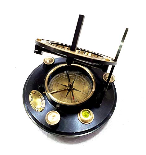 Brújula náutica antigua redonda de latón de 3" con grabado y caja de cuero marrón miniatura 5