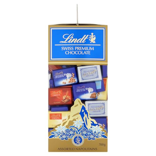 Lindt Swiss Assorted Napolitains – 700g Gift Box – Christmas, Chocolate Selection – Milk, Dark & White Mini Bars for Sharing