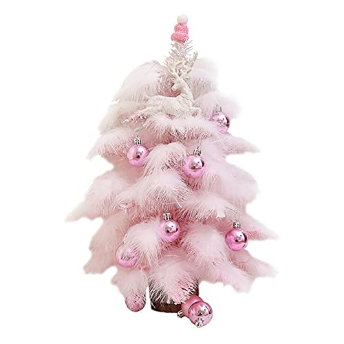 Okngr Mini Pink Artificial Christmas Tree, 23.6Inch Tabletop Mini Christmas Tree with Lights&Glitter Balls Pendants Pre-Lit Artificial Christmas Tree Xmas Tree for Christmas Home Table Decor