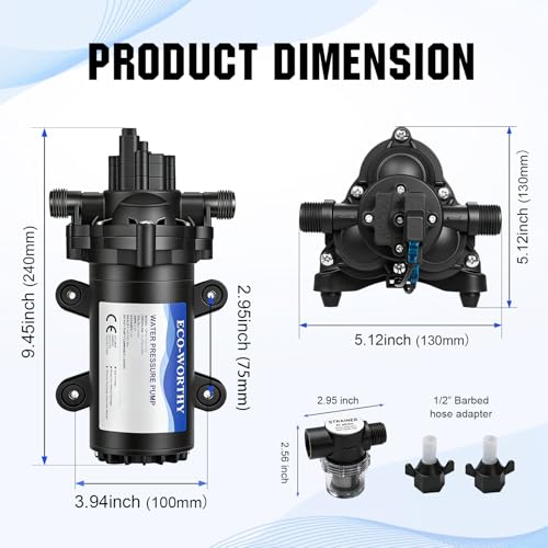 Image of ECO-WORTHY 33-Series Water Pressure Diaphragm Pump Industrial 110V AC 4.0GPM Flow 50PSI Rated Pressure Self Priming RV Fresh Water Pump for Camper Kitchen Bathroom Marine Yacht Caravan