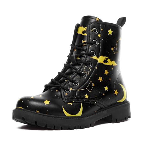 Women's Fashion Combat Boots Men's Starry Sky Ankle Boots Trendy Lace-up Water-proof Sun Moon Star Stylish Booties