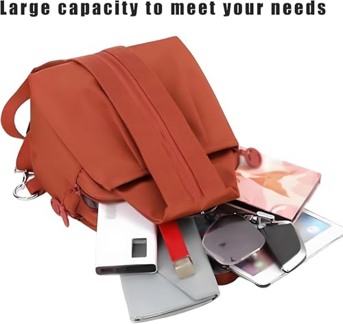 Waterproof Oxford Large Capacity Convertible Shoulder Bag, Backpack Chest Bag Double Zipper Capacity, For Women (Red)2