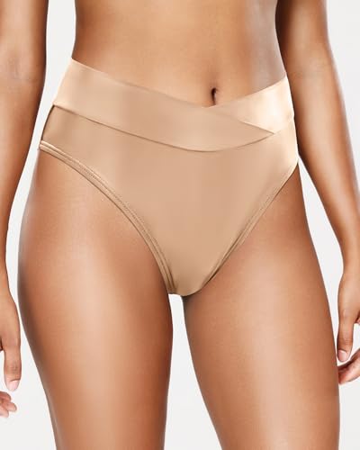 Tempt Me Biquíni feminino de cintura alta com corte V cruzado, Dourado, G