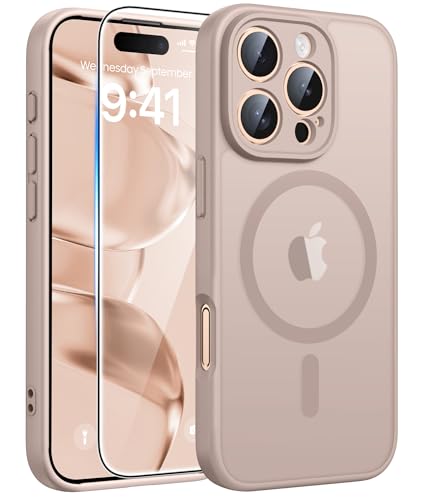 FNTCASE for iPhone 16 Pro �P�[�X:[Magsafe�Ή�] �������}�b�g�P�[�X [�t���J�����ی�] [�X�N���[���v���e�N�^�[] �~���^���[�O���[�h �ϏՌ��ی�J�o�[ - �f�U�[�g�S�[���h