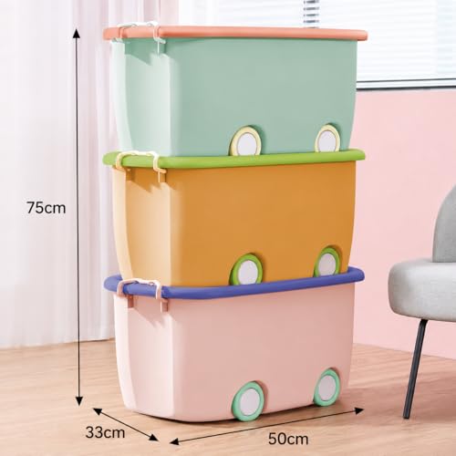 Image of JD FRESH 25 Litre Rolling Toy Storage Box /Colorful Car-Shaped Kids Toy Storage Organizer /Large Size Plastic Storage Box with Wheels & Handle /Stackable Storage Container Box (Pack of 3, Multicolor)