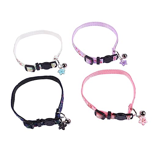 Parliky 4個 猫 首輪 猫 花柄 よだれかけ 首輪 と 取り外し可能 ピンク 猫用