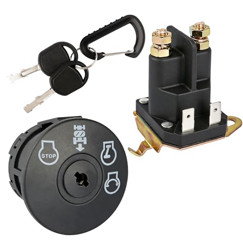 532193350 Ignition Switch 2 Keys 4 Position 7 Terminals & 725-06153A Starter Solenoid Compatible with Husqvarna AYP Craftsman Poulan Cub Cadet MTD 193350 33457 21546319 725-06153A 725-06153