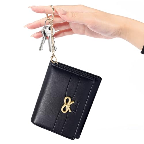 Image of Sunwel Fashion Cute Coquette Bow Wallet with Key-chain for Women Girls | Bow Print Wallet Card Holder ID Window