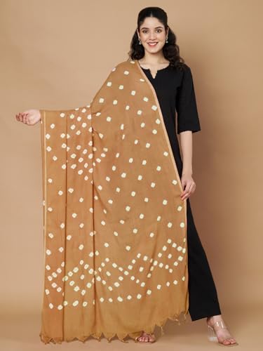 Image of Women's Cotton Rayon Bandhani Print Dupatta with Tassels 2.25 Meters | Women's cotton printed dupatta with tassels.