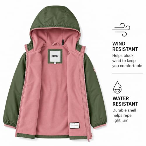 Image of DKNY Girls Midweight Jacket, Anorak Windbreaker, Polar Fleece Lined, Hooded